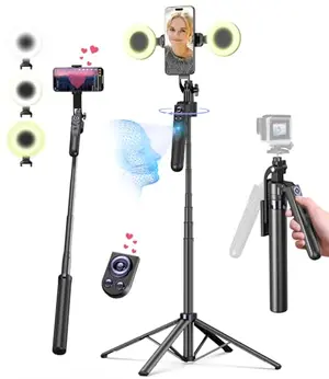 Yeaki tripod with LED light and remote extended to full height