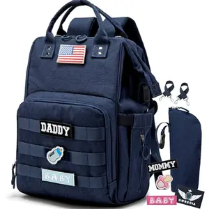 QWREOIA navy military style diaper bag backpack with patches