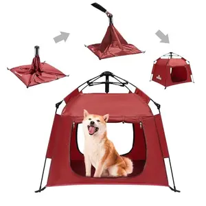 ASFANES red automatic popup pet tent with zippered doors