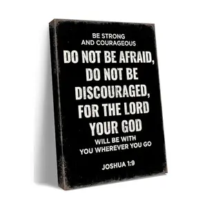 Ploceiny Joshua 1:9 Be Strong and Courageous canvas wall art with wrapped frame, inspirational Christian decor for prayer room or bedroom