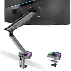 ARES WING RGB monitor arm with infinite mirror lighting effects holding a 34-inch curved monitor