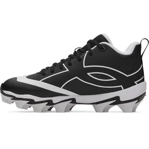Under Armour Boys' Leadoff Icon Mid rubber molded baseball cleats in black and white