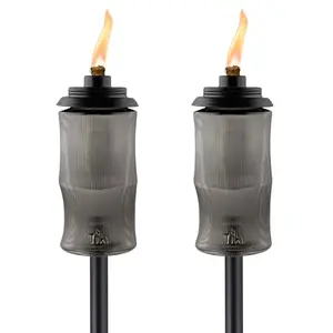 TIKI Black Carved Glass Outdoor Torches 2-Pack