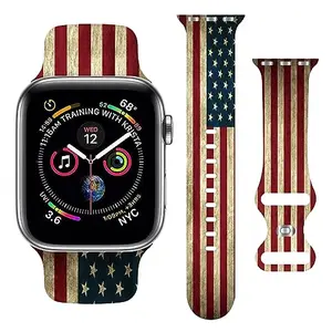 Retro American flag design silicone Apple Watch band on wrist