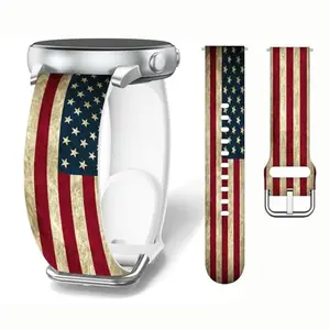 Avsneiu retro American flag silicone watch band for Samsung