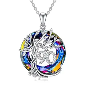 Sterling silver tree of life pendant with sparkling crystal accents, representing eternal love and strength