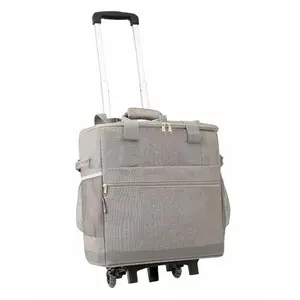 Grey KKTAPOS rolling soft cooler with multi-compartment and telescopic handle
