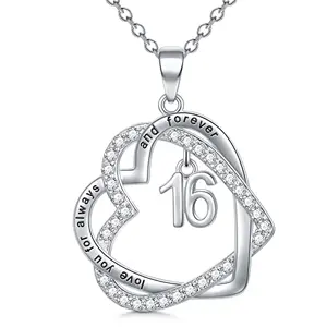 Sweet 16 sterling silver heart necklace engraved with I love you forever