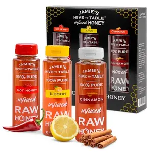 Jamie's Hive to Table Infused Honey Gift Set with three squeeze bottles