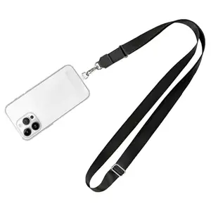 MOLOPPO phone lanyard in black with clear phone clip and adjustable polyester strap