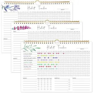 PIOOJK Habit Tracker with watercolor plant design and spiral binding