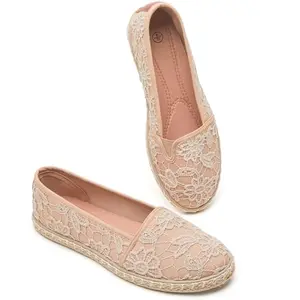 BABUDOG women's white lace ballet flats with flower embroidery