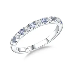 RANDES Aquamarine Ring Half Eternity Band Rings for Women March Birthstone