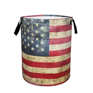 TUBAMQ American flag hamper with retro design for kids bedroom