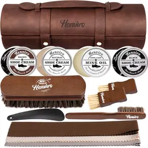 Henviro shoe shine kit with brushes and polish tins