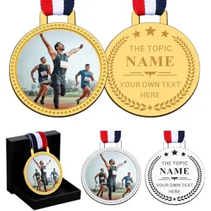 Personalized photo medal with marathon runner design