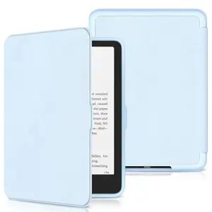 Sanyetral case for Kindle Paperwhite in light blue, showing PU leather front and TPU back