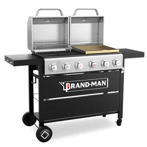 Brand-Man gas grill and griddle combo with double lids