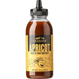 Traeger Apricot BBQ Sauce glazed over grilled pork tenderloin