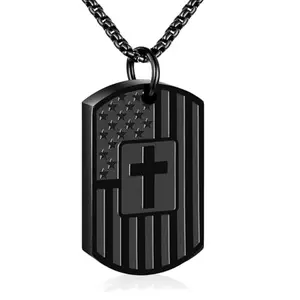 Cross pendant with American flag design on a chain