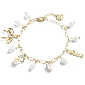 Gold bride charm bracelet with pearls and rhinestones