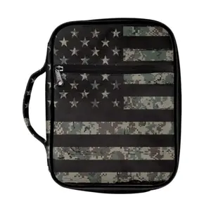 Catinaar American Flag Camouflage Bible Cover, showing camo pattern and pen slots inside
