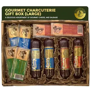 Gift Basket Village cheese and sausage gift box with cheddar, pepper jack, summer sausage, and salami