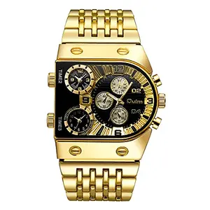 CARLIEN oversized rectangle gold watch with three time zones
