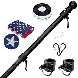 FIASON 6ft flag pole with solar light and embroidered American flag