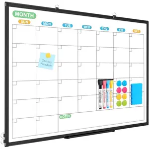 WALGLASS double-sided dry erase calendar whiteboard with black aluminum frame, 36 x 24 inches