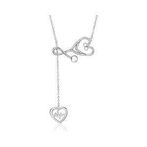 Progresssail stethoscope heart lariat necklace in silver