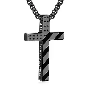 Lydow black American flag cross necklace with scripture