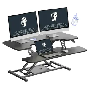 FLEXISPOT 36-inch desk converter in black with a U-shaped upper deck and keyboard tray