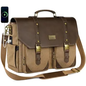 Brown vintage canvas MATEIN messenger bag with USB port and RFID pocket