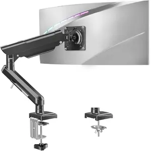 MOUNTUP Freelift Pro monitor arm holding a 27-inch monitor above a wooden desk