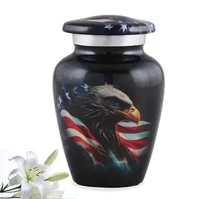 Small ceramic keepsake urn with American flag and eagle design