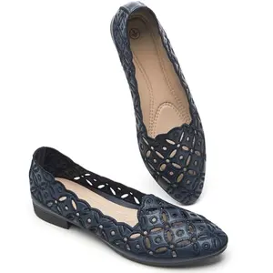 BABUDOG women's black and white dress flats with flower eyelets