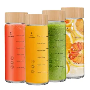 Olivego set of 4 glass bottles with wide mouth and bamboo lids