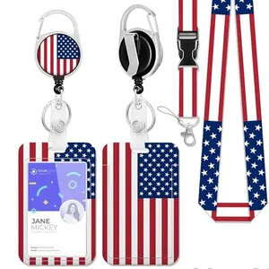 SKYDAWNY patriotic badge holder with lanyard and retractable reel