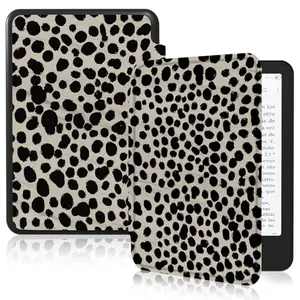 MOROCK Kindle case with khaki leopard print, showing slim profile and magnetic closure