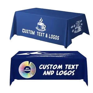 Unite Stone custom tablecloth with patriotic logo on a 6ft table at a business event