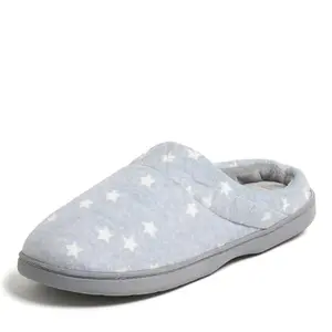 Dearfoams Darcy Velour clog slippers in grey stars print