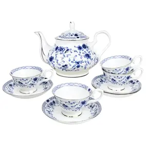 LE POTOCIO blue and white bone china tea set with gold accents