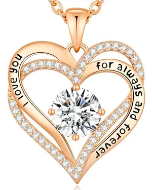 Double heart birthstone necklace with forever love engraving
