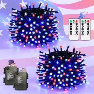 JMEXSUSS battery operated red white blue lights draped on a porch railing