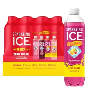 Sparkling Ice STARBURST variety pack cans with kiwi strawberry, black cherry, fruit punch, watermelon flavors
