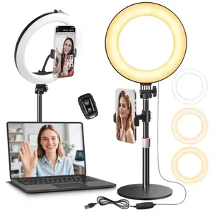 MACTREM 10-inch desk ring light with phone holder for video calls