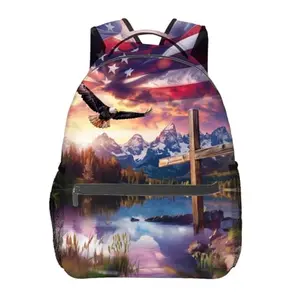 MIEPOS eagle American flag backpack with water-resistant finish and multiple compartments