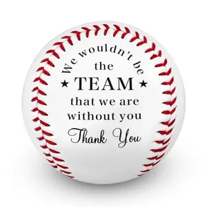 Leather baseball with engraved thank you message in clear display case