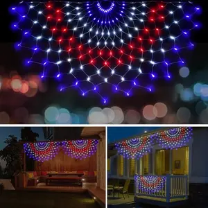 Veeydrut half fan flag net lights mounted on a house facade